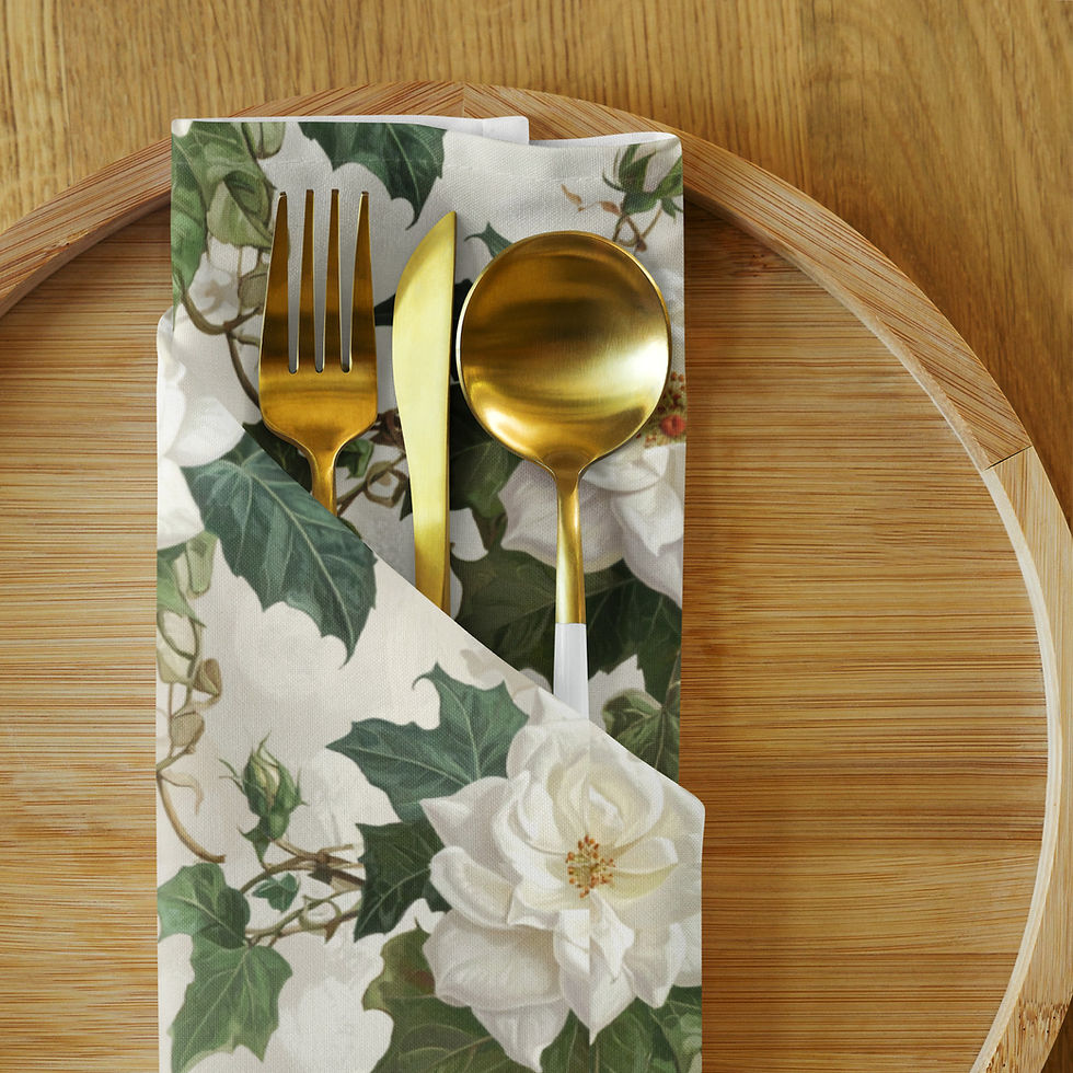 Thumbnail: White Roses and Ivy Cloth napkin set