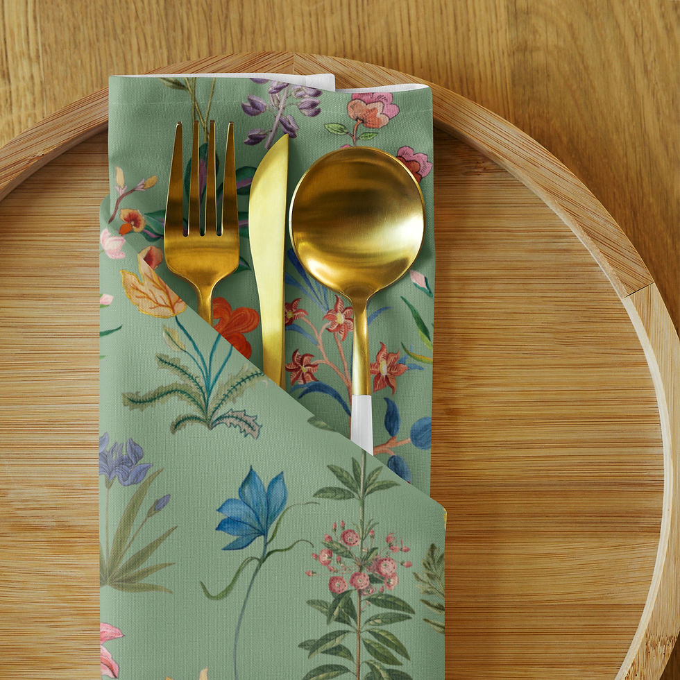 Thumbnail: Pichwai Design Mix Creme and Green Base Cloth napkin set