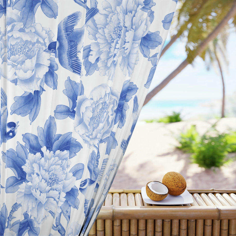 Thumbnail: Blue Peonies Window Curtains (1 Piece)