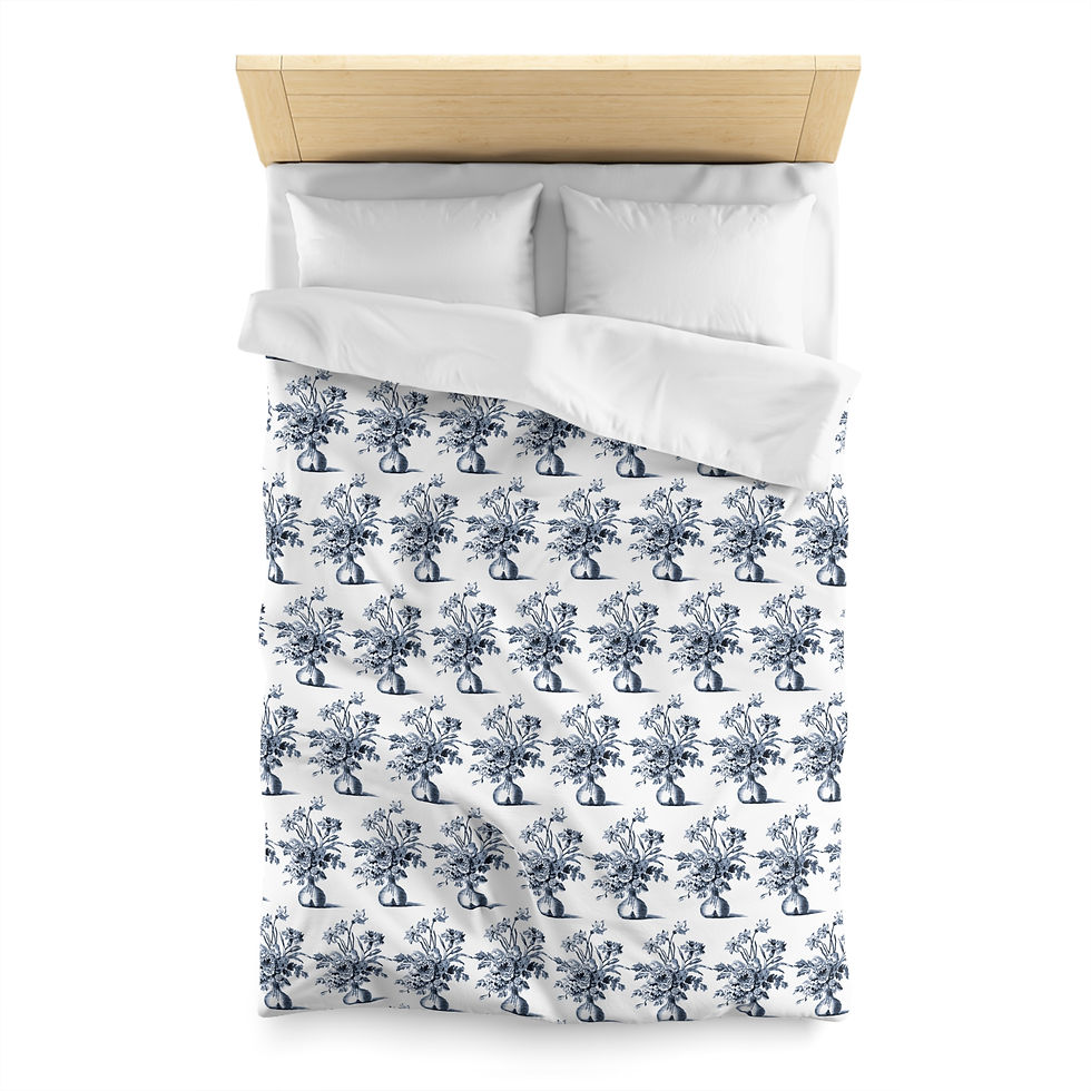 Thumbnail: Blue Toile Floral Duvet Cover — Classic French Country Microfiber Bedding