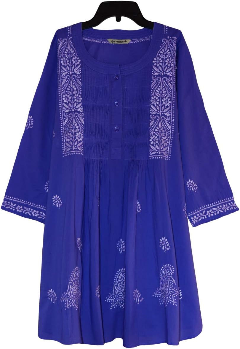 Thumbnail: Ayurvastram Pure Cotton Hand Embroidered Tunic, Top, Kurti, Blouse