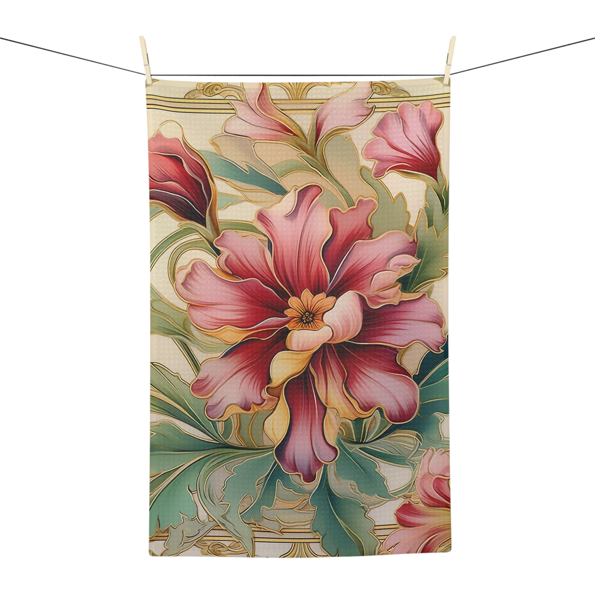 Floral Vintage Microfiber Tea Towel — Pink Peony Botanical Kitchen Towel