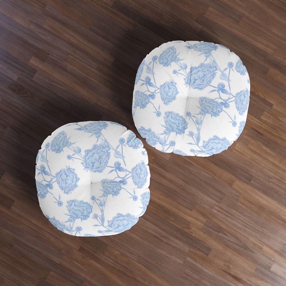 Thumbnail: Soft Blue Floral Tufted Floor Pillow, Round