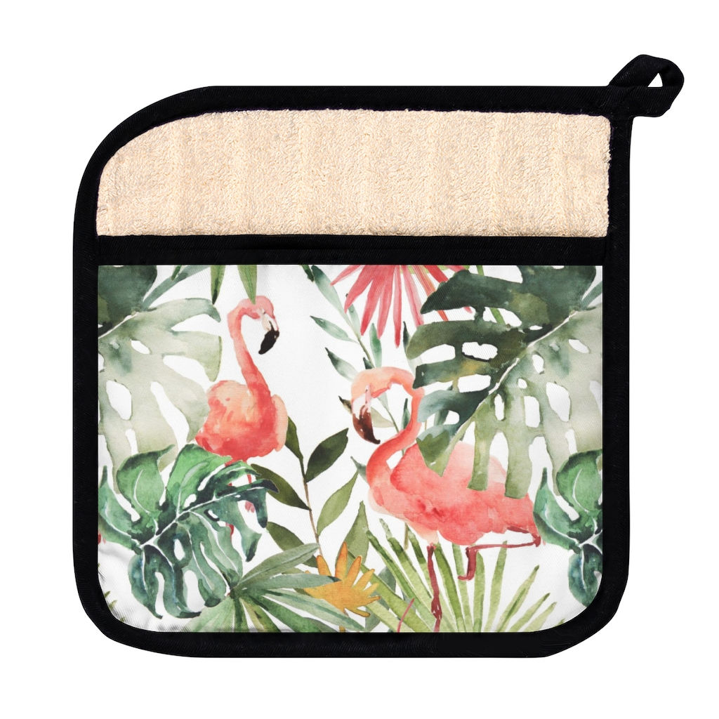Pink Flamingo Tropicana Pot Holder with Pocket