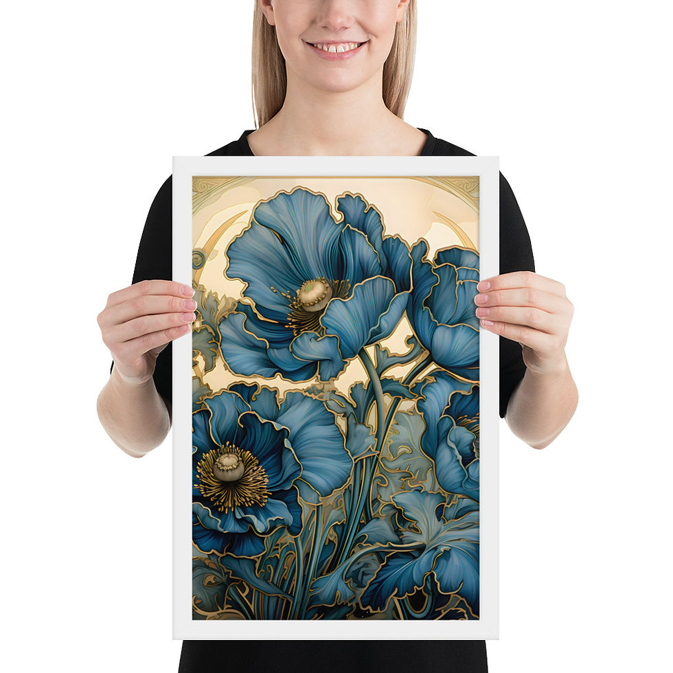 Thumbnail: Blue Art Nouveau Blue Poppies Framed poster