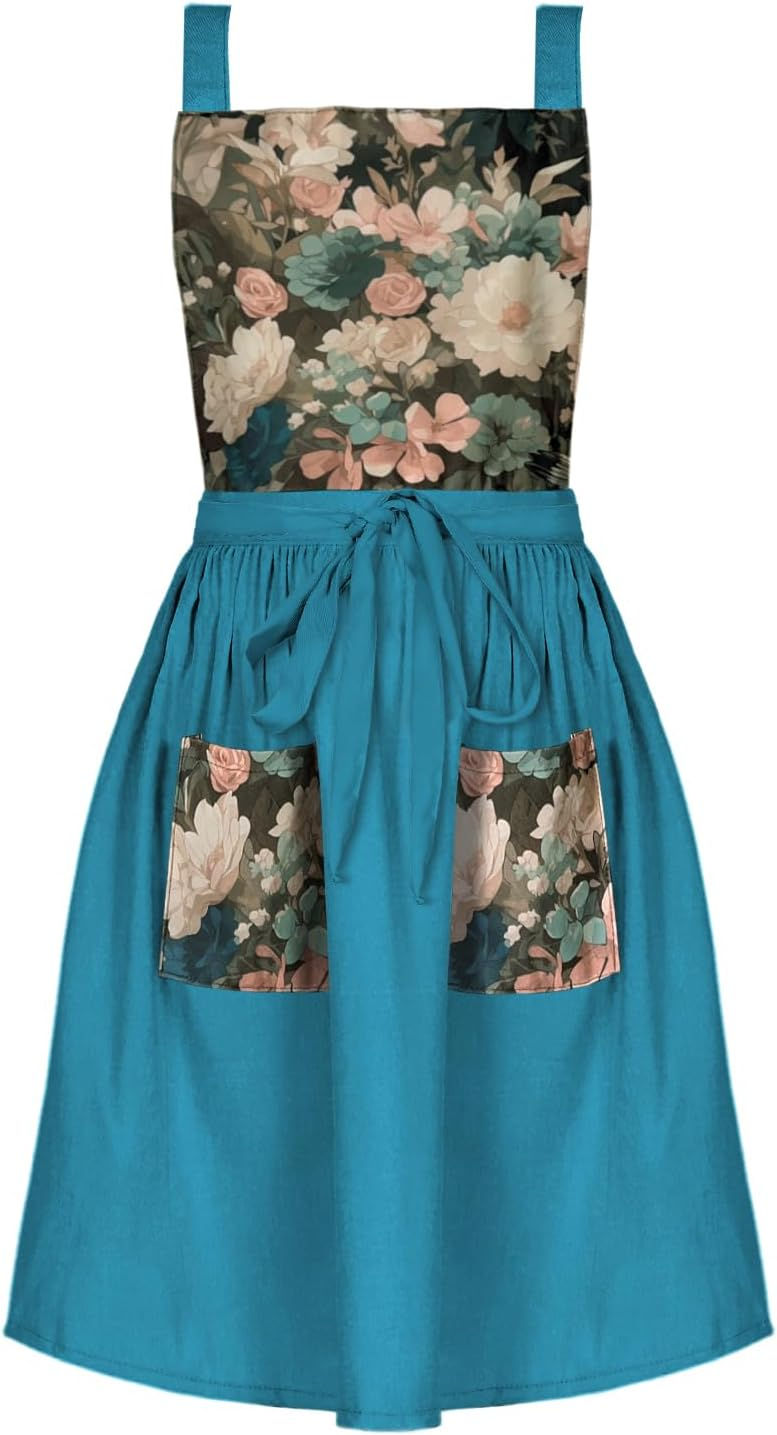 Thumbnail: 👗 Elegant Women's Vintage Apron Dress with Pockets for Cooking & Gardening