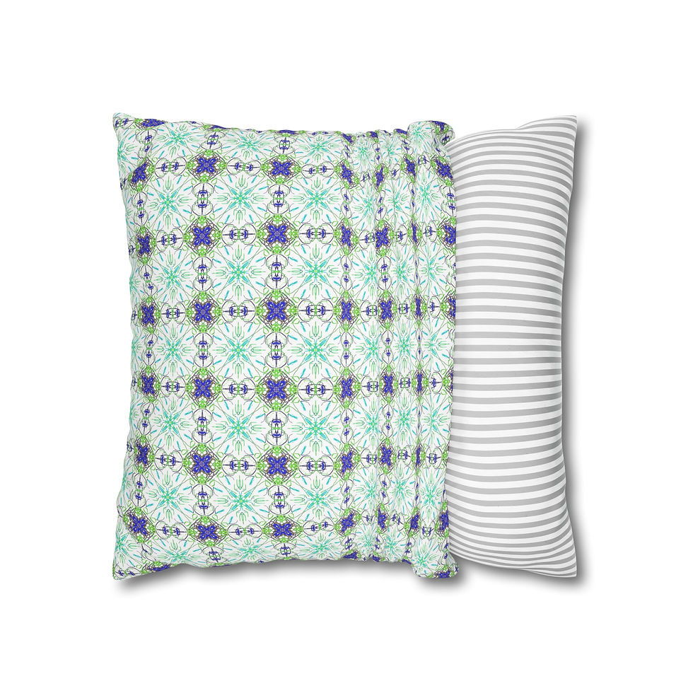 Thumbnail: Decorative Pillowcase — Green & Blue Geometric Mosaic Square Throw Pillow Cover