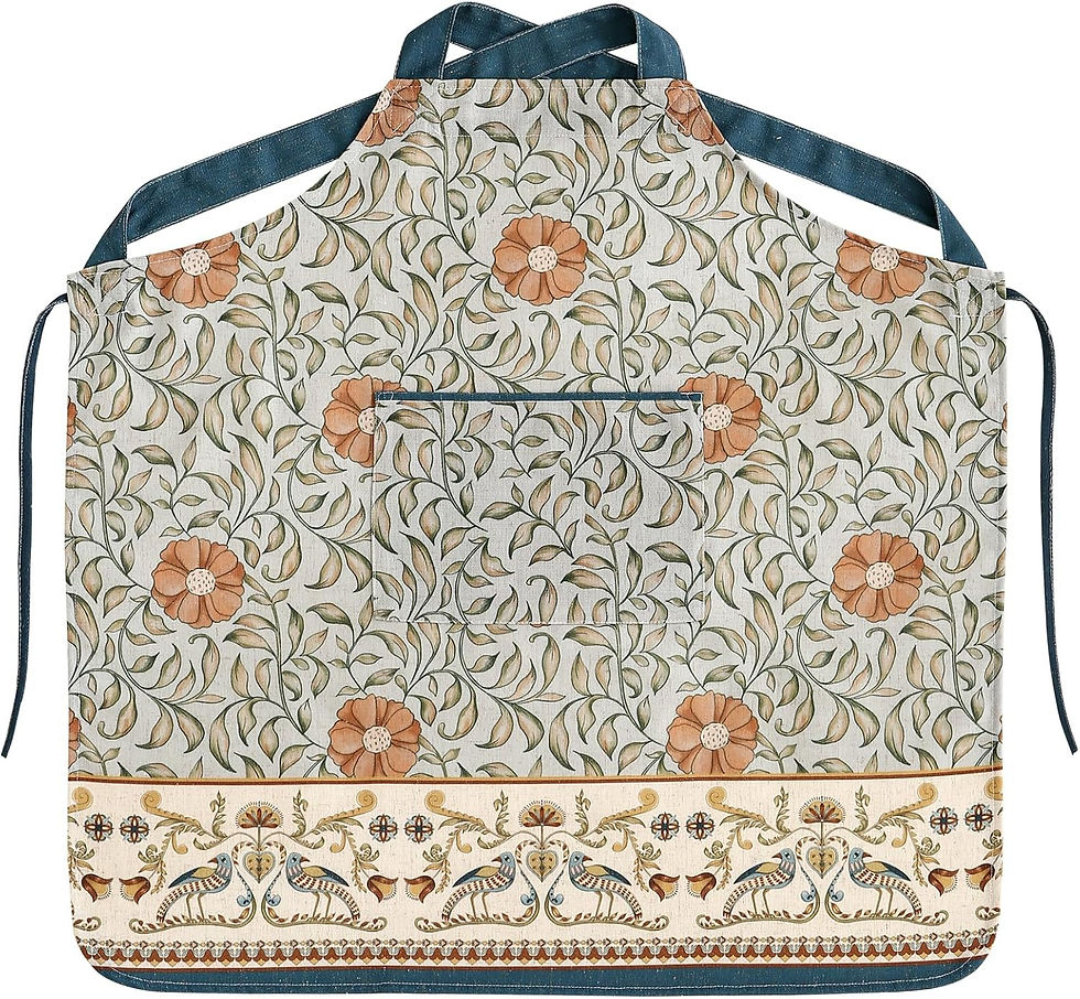 Thumbnail: Blue Floral Linen Apron with Pocket, Unisex Crisscross Straps
