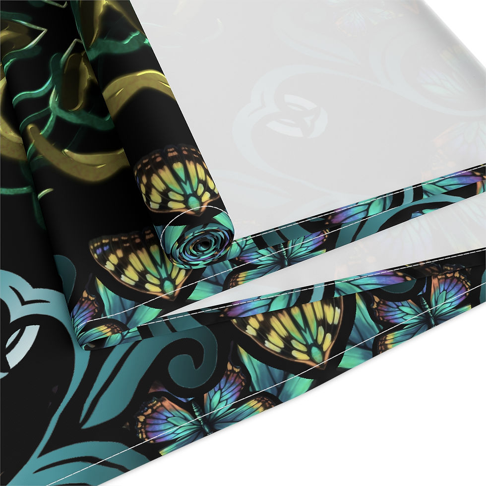 Thumbnail: Persian Black Table Runner — Teal & Gold Mandala Cotton-Poly