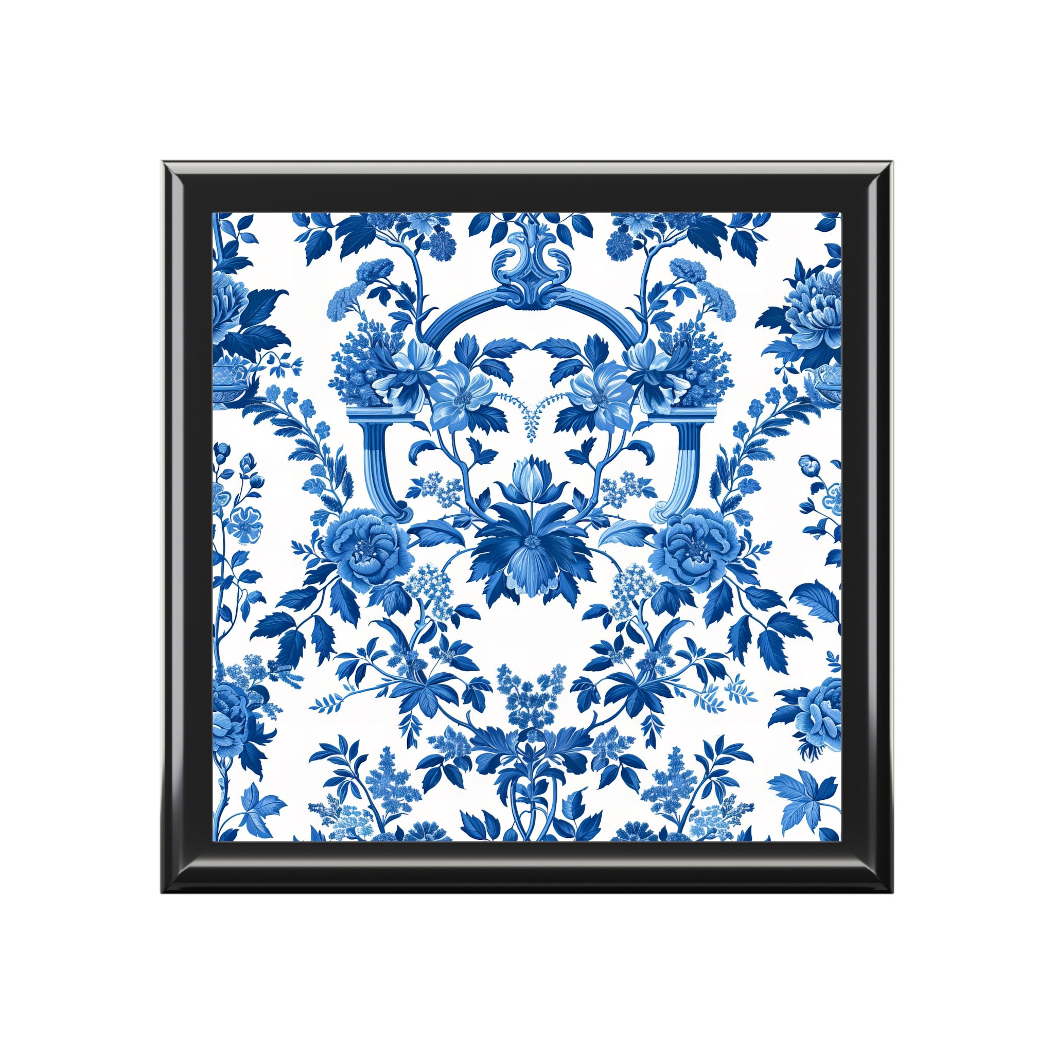 Elegant Floral Jewelry Box - Blue and White Design
