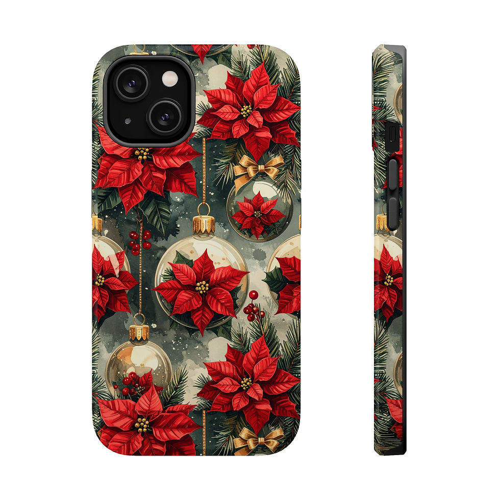 Holiday Poinsettia Design Magnetic Phone Case - Impact Resistant & Stylish