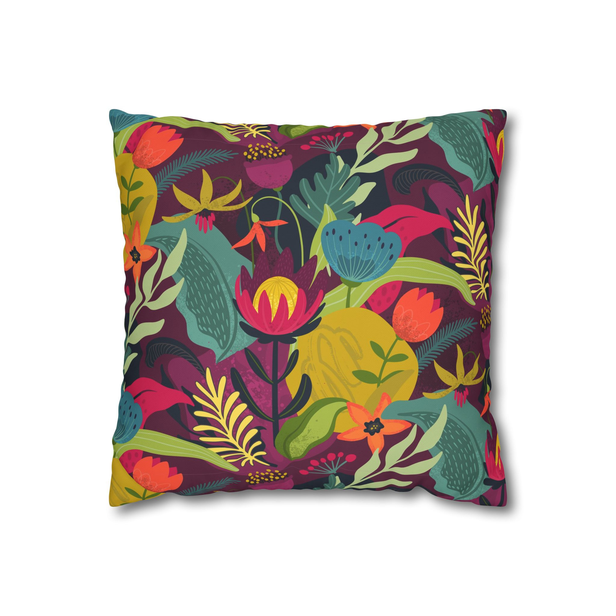 Vibrant Floral Square Pillowcase — Colorful Botanical Throw Pillow Cover