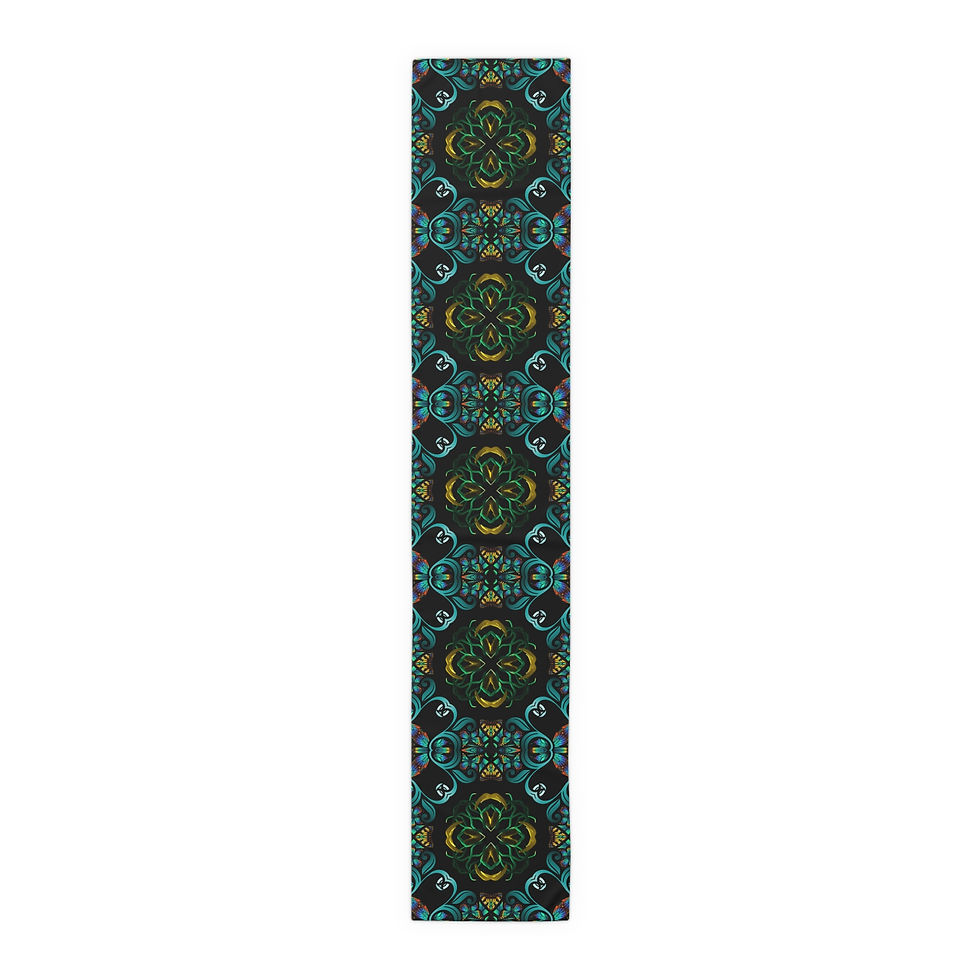 Thumbnail: Persian Black Table Runner — Teal & Gold Mandala Cotton-Poly