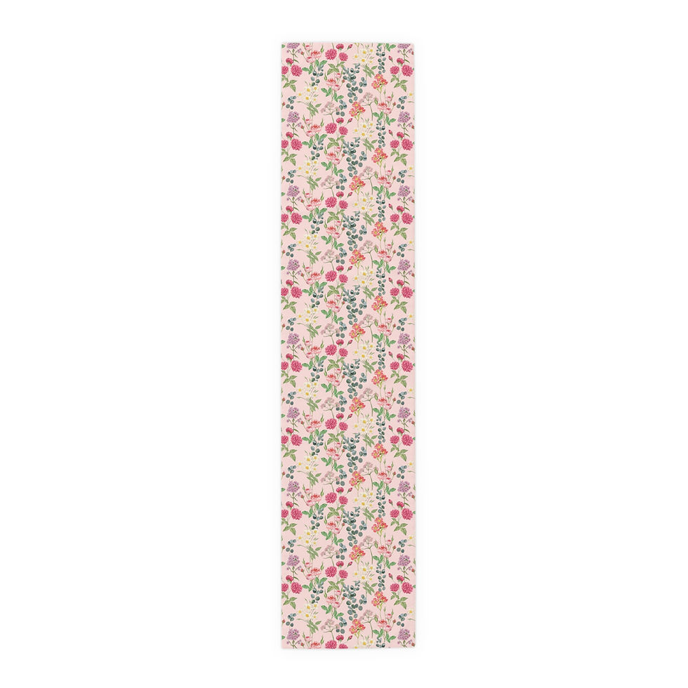Thumbnail: Floral Bloom Pink Garden Table Runner — Pink Vintage Rose Cotton or Poly Blend