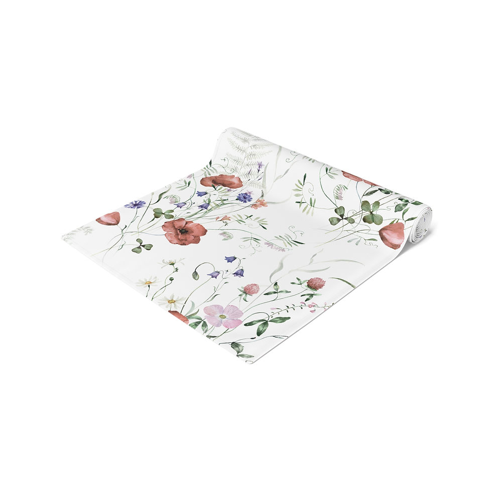 Thumbnail: Springtime Floral Garden Table Runner — Watercolor Poppies on White