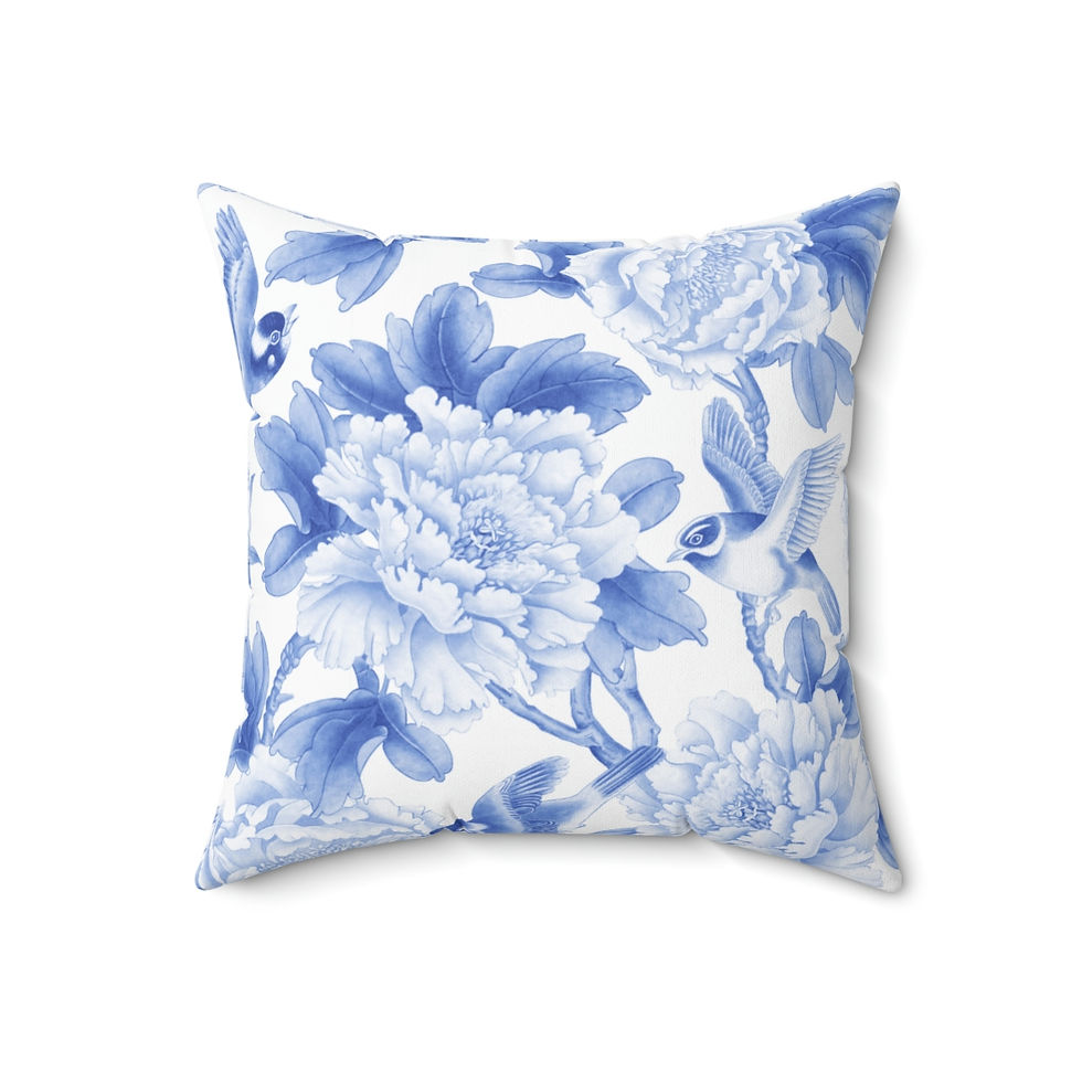 Thumbnail: Blue Peonies Spun Polyester Square Pillow