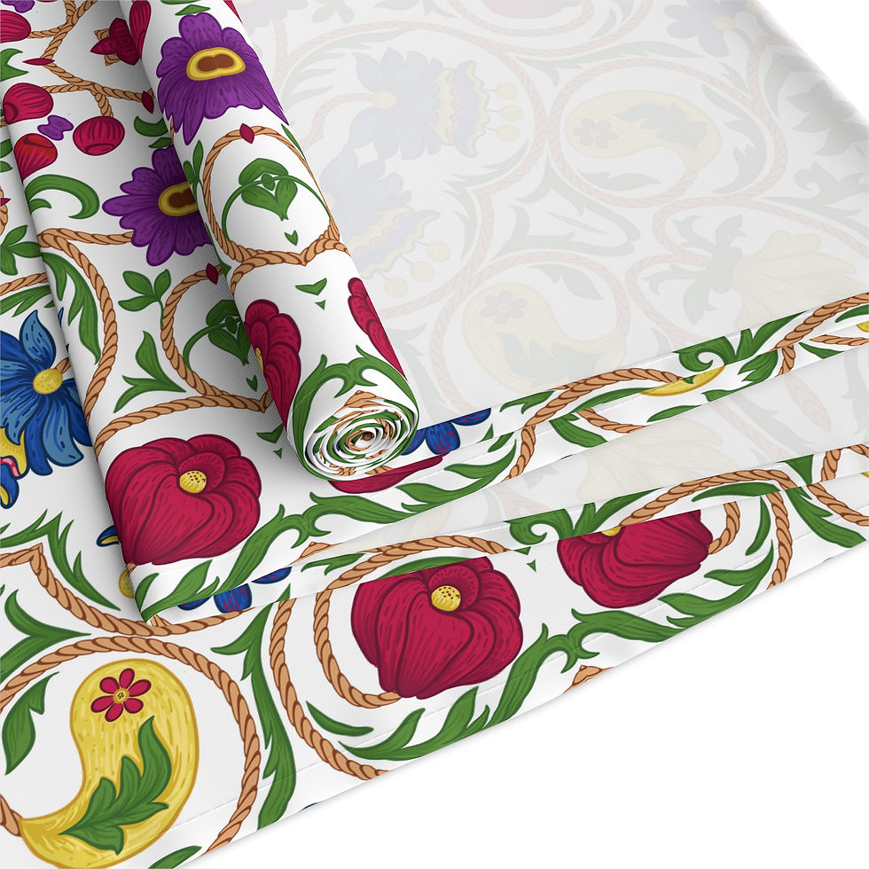 Thumbnail: Mediterranean Tile Floral Table Runner — Colorful Boho Cotton-Poly Dining Decor