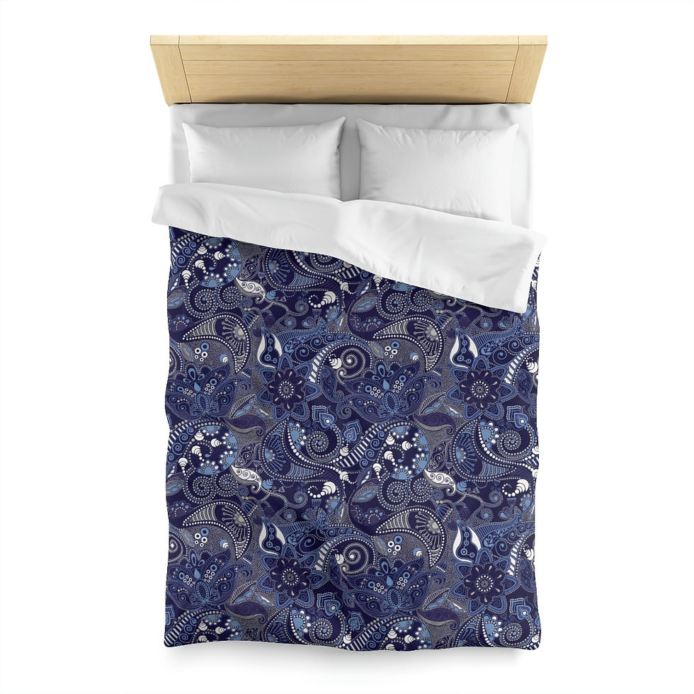 Thumbnail: Mandala Patterns Navy Microfiber Duvet Cover