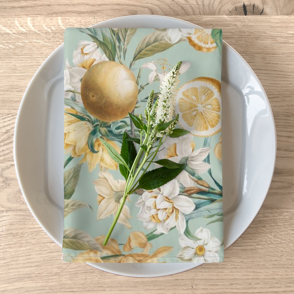 Traditional Lemon and Floral on Sage Napkins