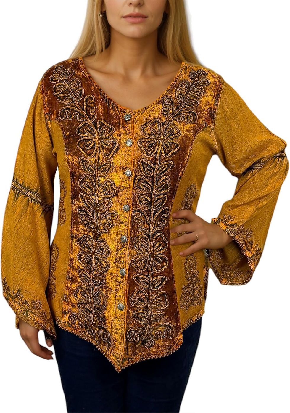 Thumbnail: 2025 Spring Winter Long Sleeve Velvet Blouses - Vintage Renaissance Button Down