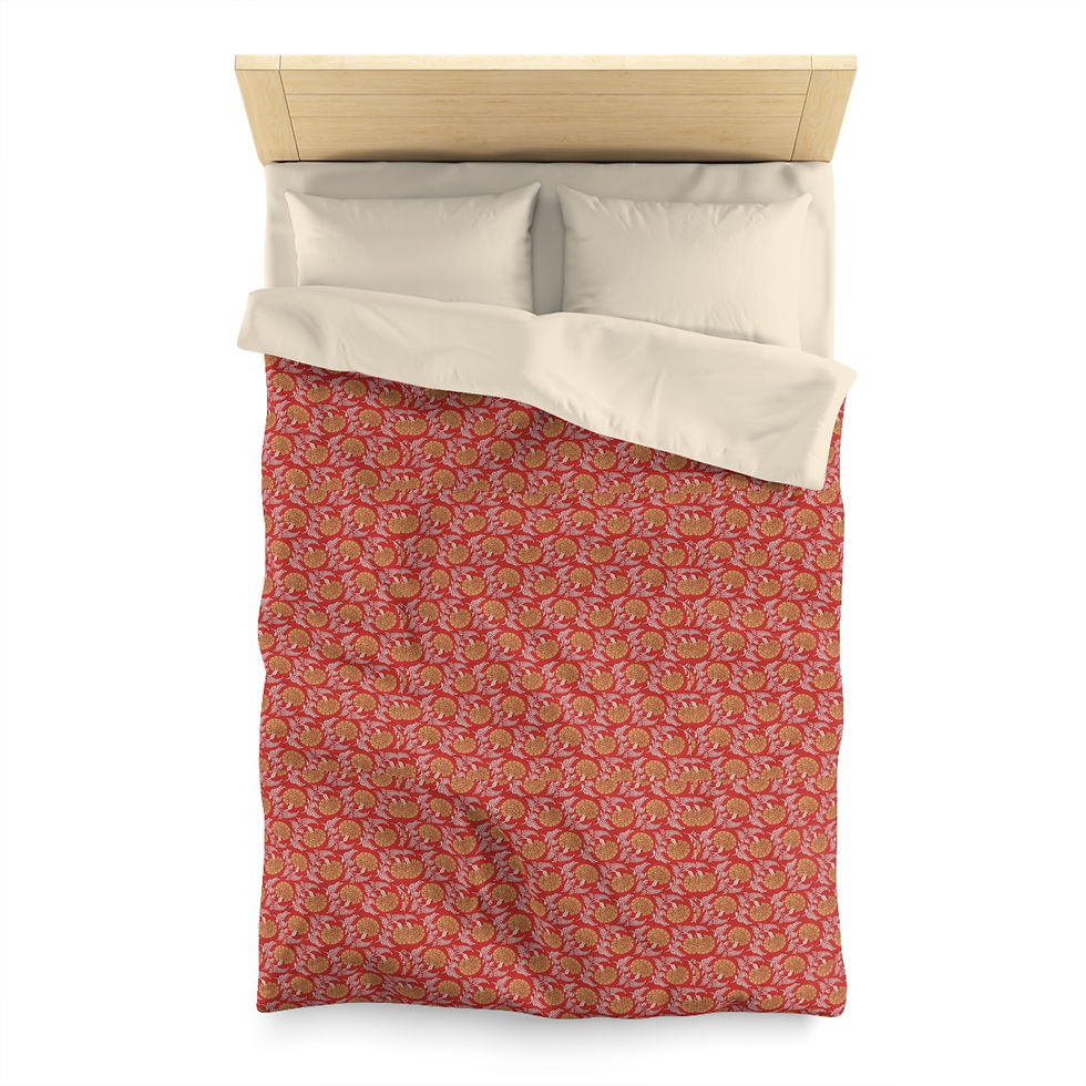 Thumbnail: Floral Swirl Microfiber Duvet Cover — Coral Pink Boho Pattern
