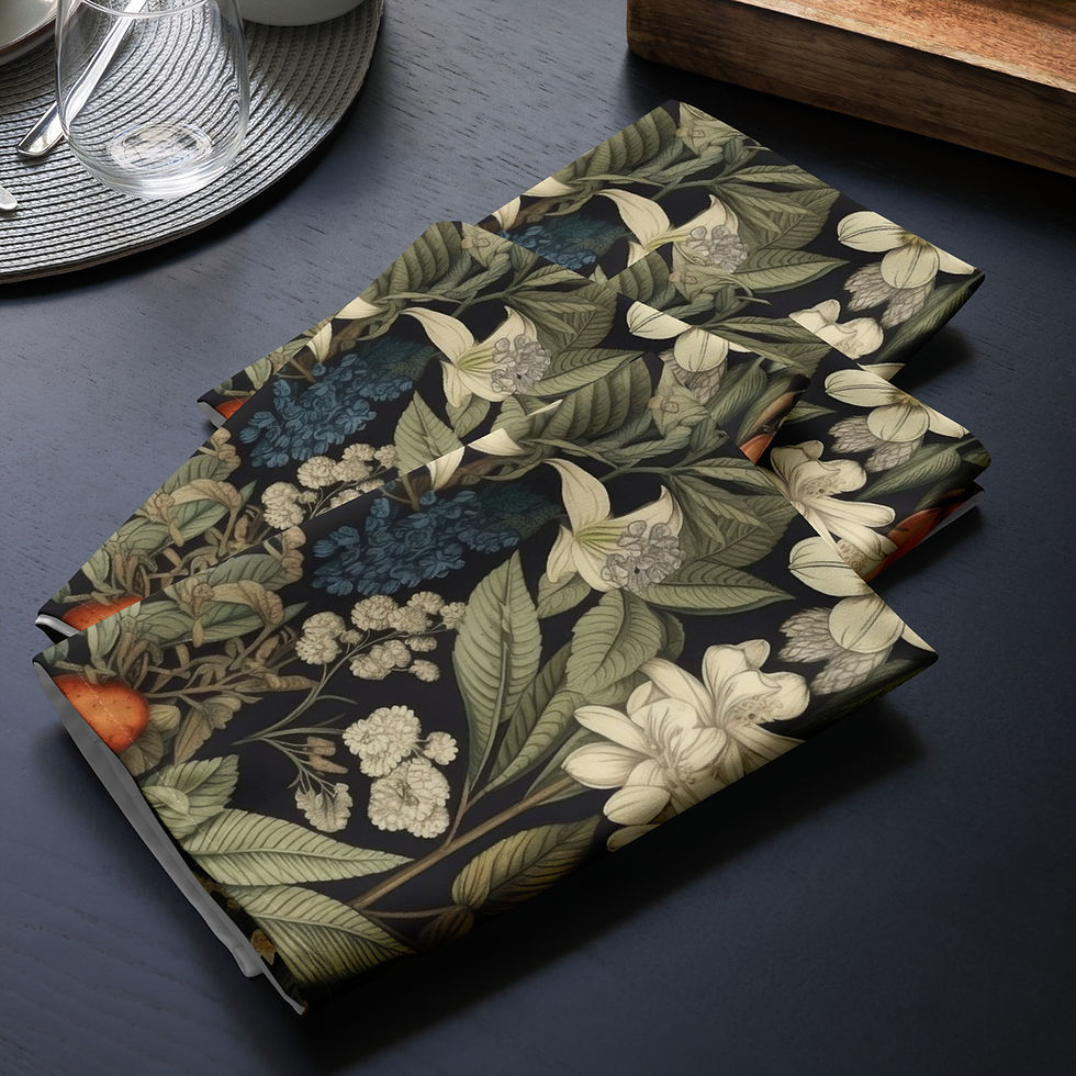 Thumbnail: Vintage Botanica (BLK) Cloth napkin set
