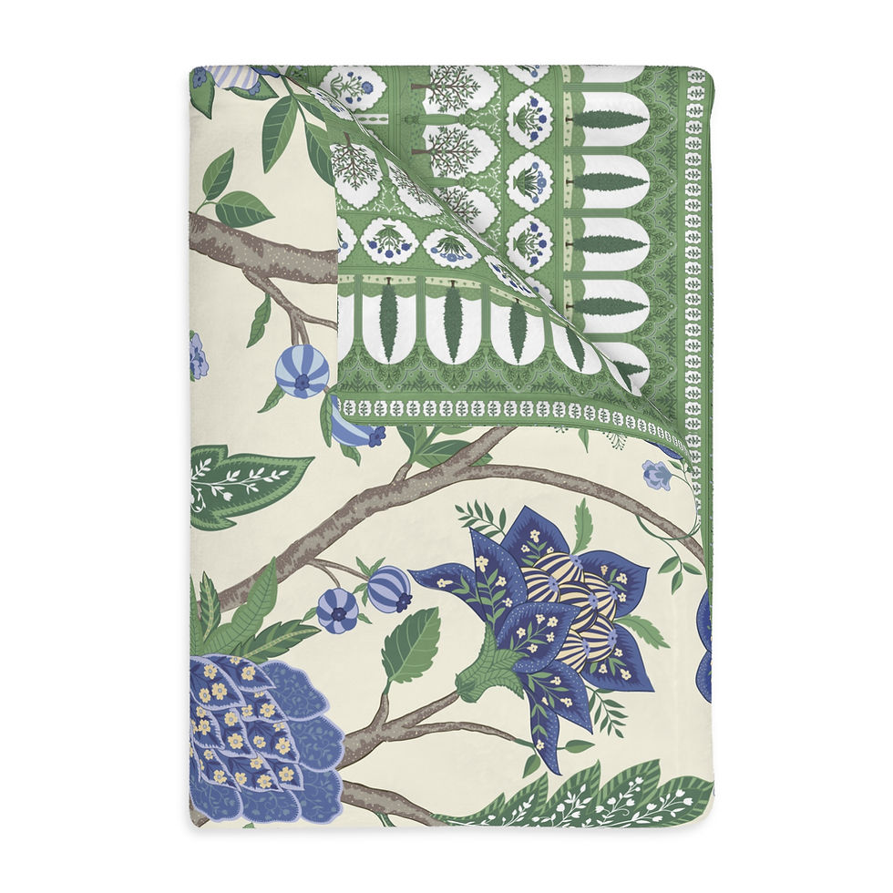 Thumbnail: Mughal (Creme) Gardens Delights Velveteen Microfiber Blanket (Two-sided print)