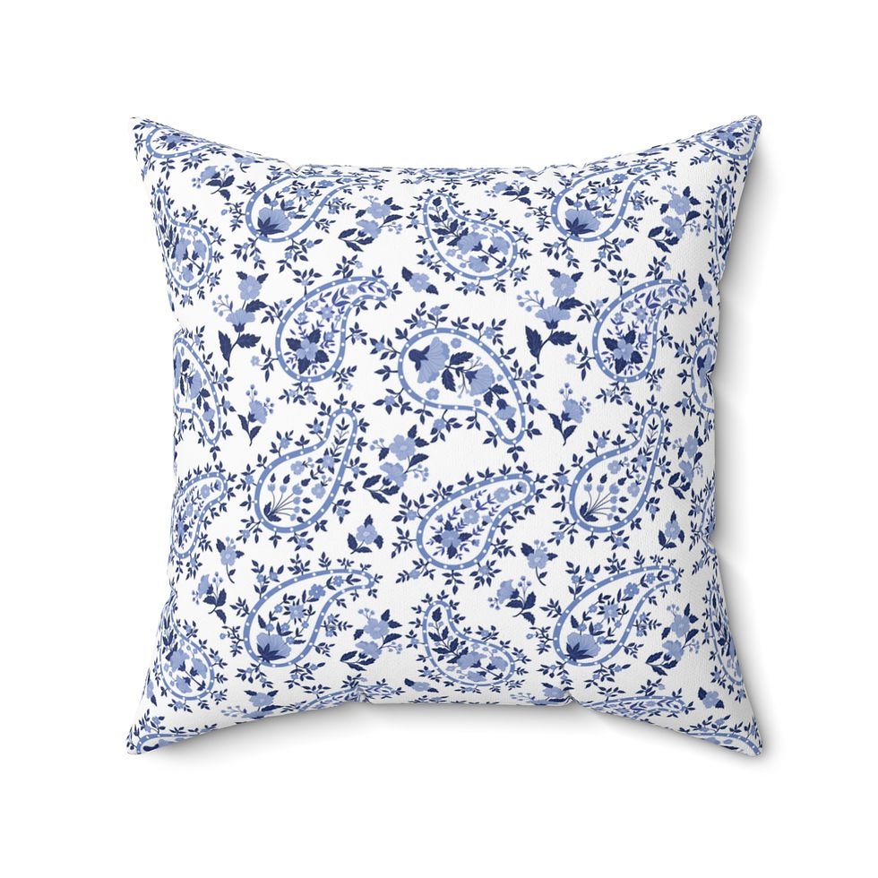 Paisley Blue Line Spun Polyester Square Pillow