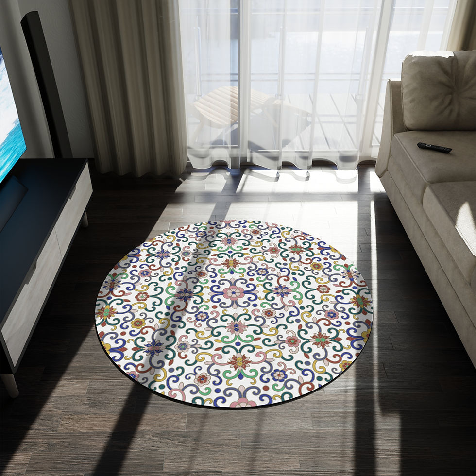 Thumbnail: Colorful Chinese Bohemian Floral Round Rug - Stylish Home Décor Accent