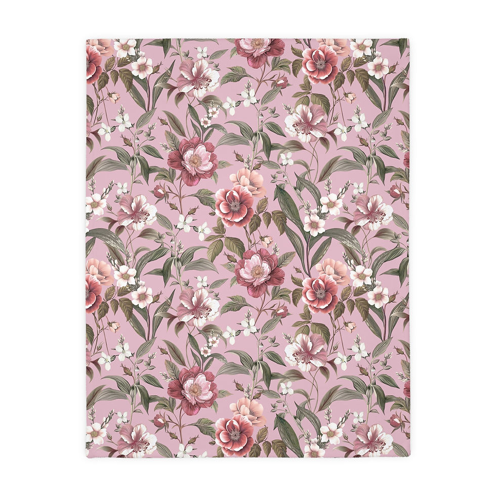 Thumbnail: Floral Reversible Velveteen Blanket – Vintage Rose Pattern (Two-Sided)