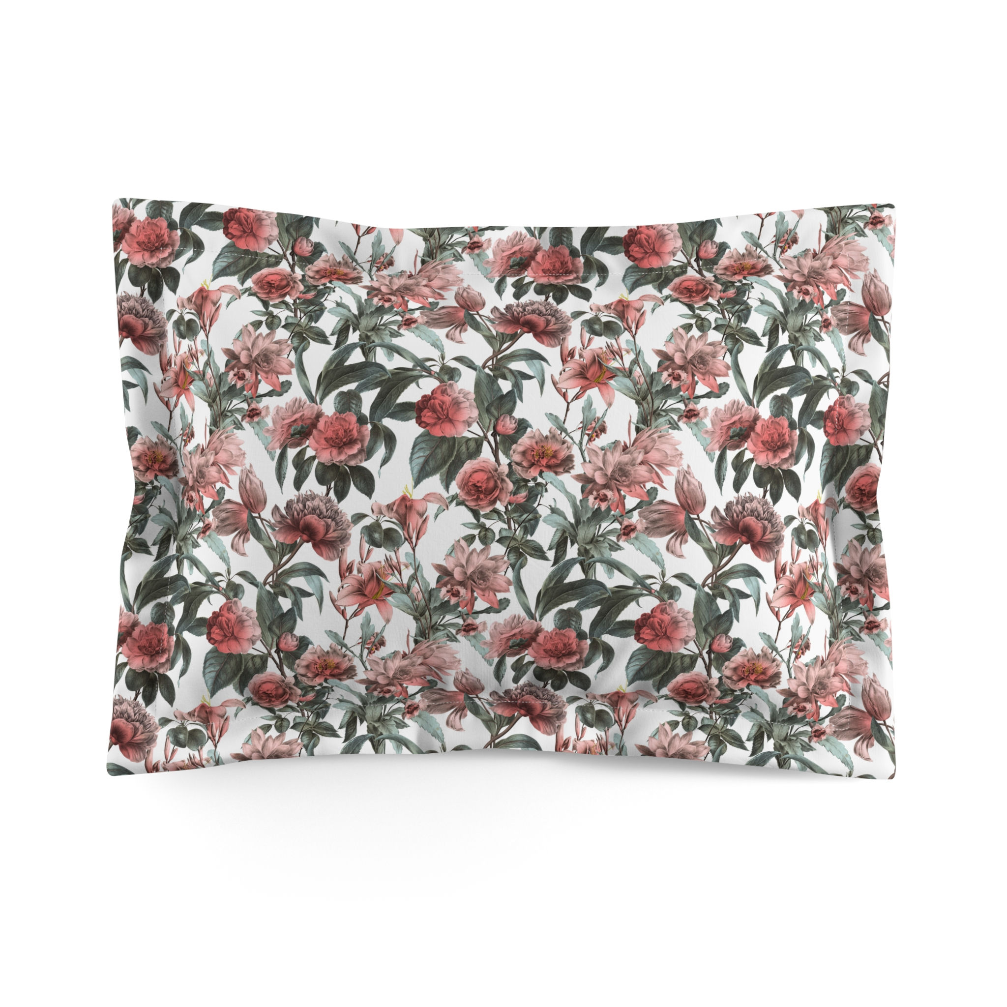 Anthesis Floral Rose Garden Pillow Sham — Vintage Pink Botanical Pillowcase