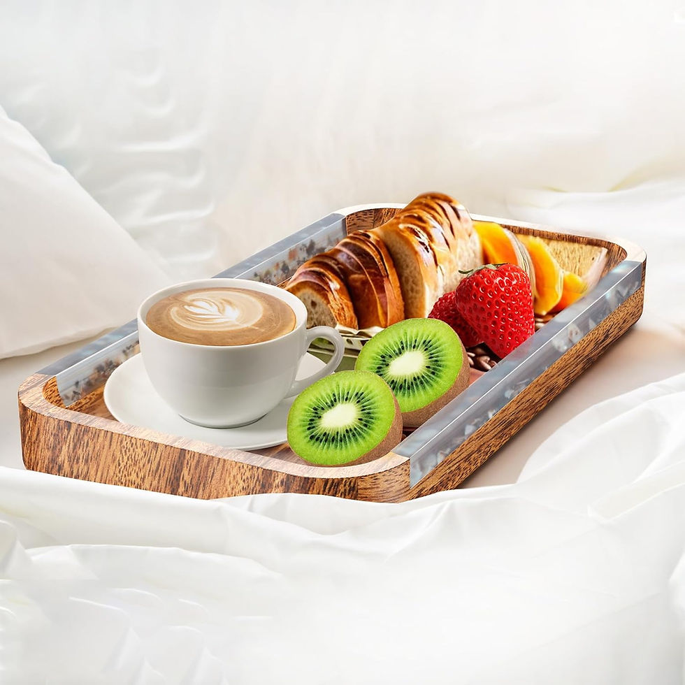 Thumbnail: Acacia Wood Serving Tray & Charcuterie Board with Shell Inlay - Wooden Appetize