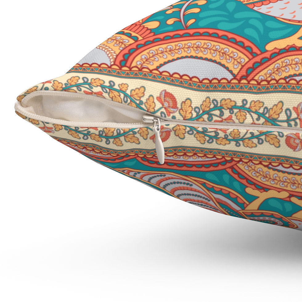 Thumbnail: Kalamkari Botanical Blossoms Spun Polyester Square Pillow