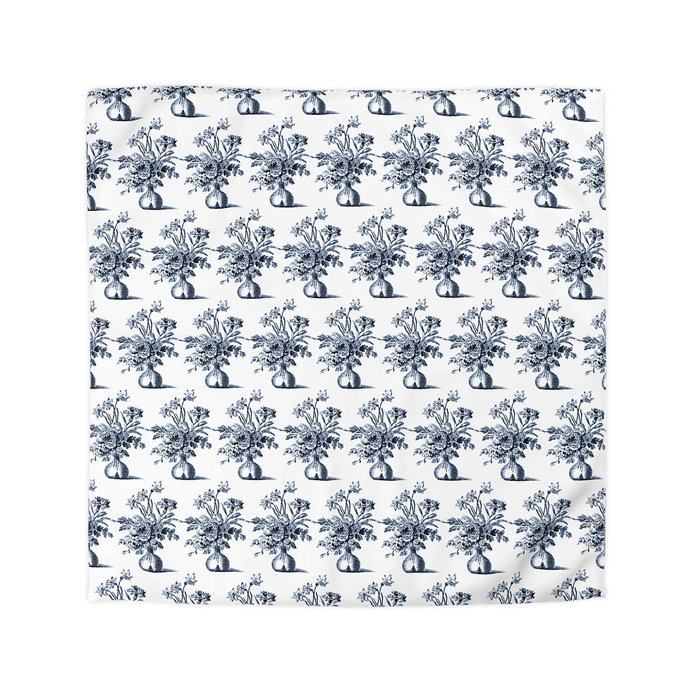 Thumbnail: Blue Toile Floral Duvet Cover — Classic French Country Microfiber Bedding