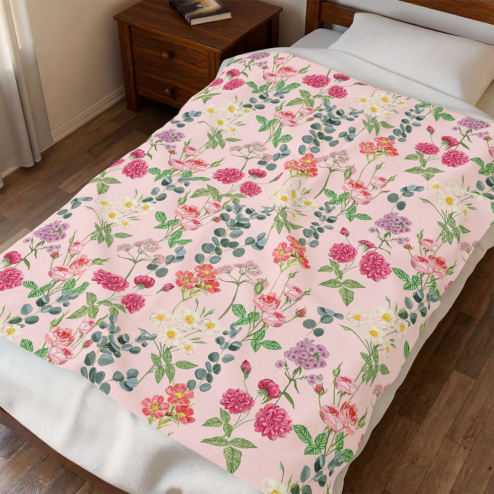 Thumbnail: Floral Blossom Velveteen Plush Blanket — Pink Watercolor Wildflower Throw