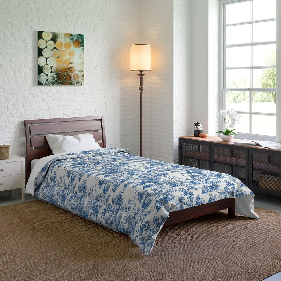 Thumbnail: Tropical Bliss Comforter - Blue Floral Pattern for Cozy Bedrooms