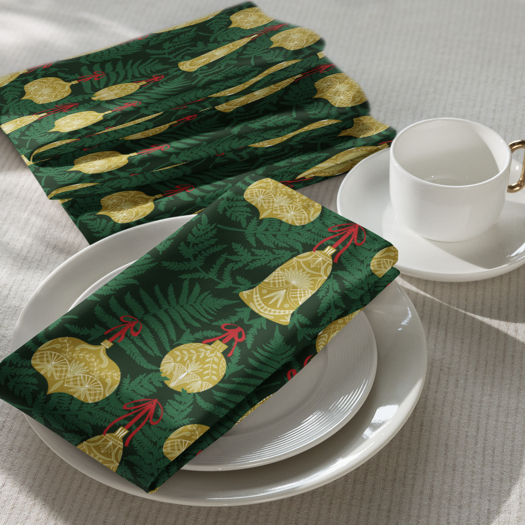 Holiday Golden Ornaments Cloth napkin set