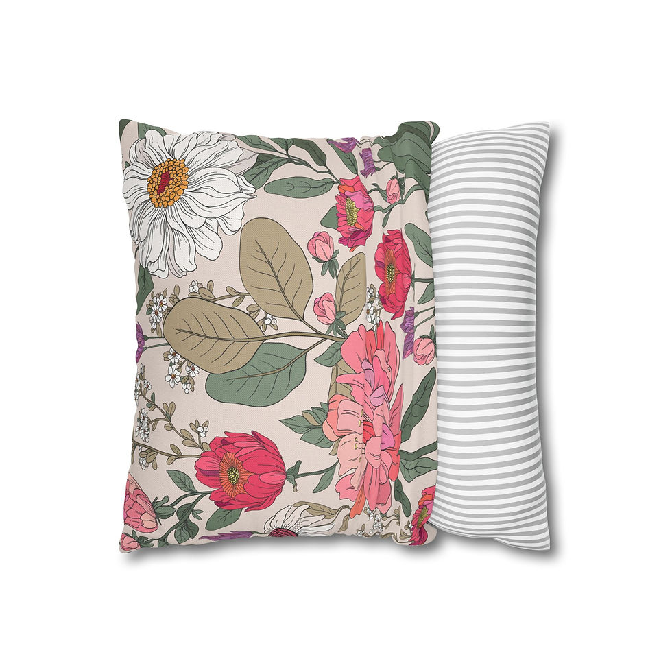 Thumbnail: Lush Floral Garden Throw Pillowcase — Pink Peony & Daisy Decorative Pillow Cover