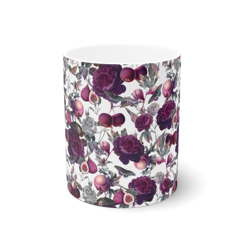Mauve Plums and Roses White Ceramic Mug, 11oz and 15oz