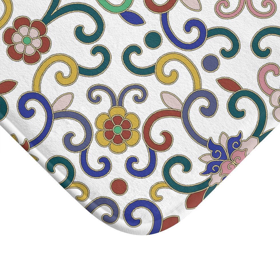 Thumbnail: Colorful Chinese  Floral Bath Mat - Vibrant Boho Decor for Home