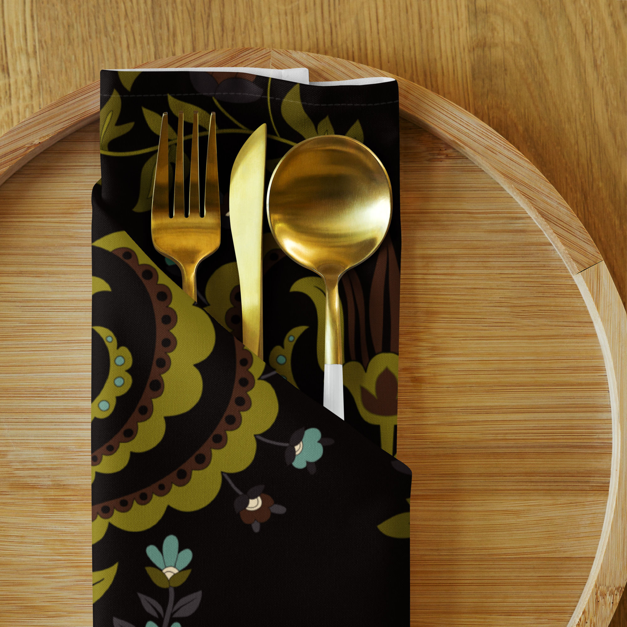 Black/Green India Cloth napkin set