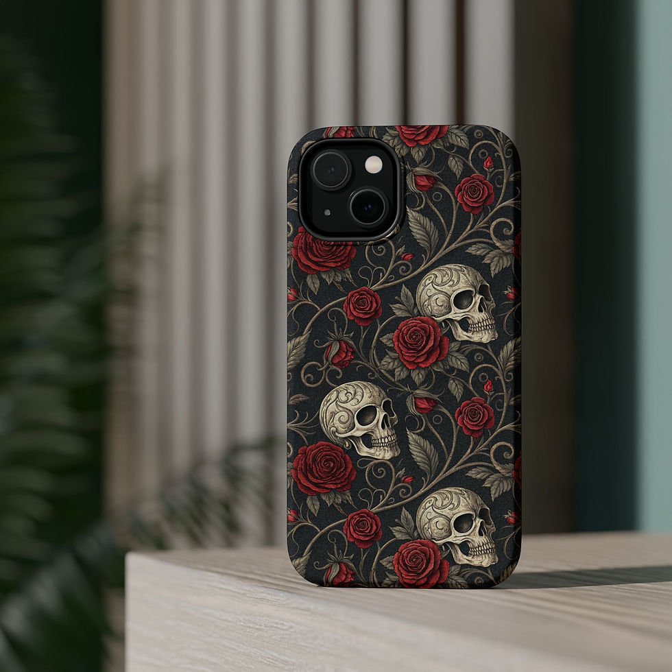 Thumbnail: Gothic Red Roses & Skulls Phone Case — Magnetic Impact-Resistant