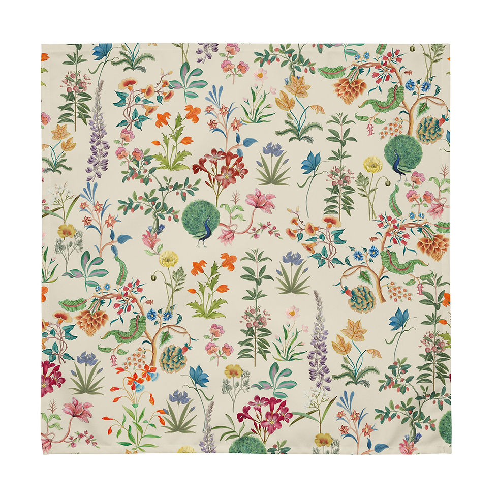 Thumbnail: Pichwai Design Mix Creme and Green Base Cloth napkin set