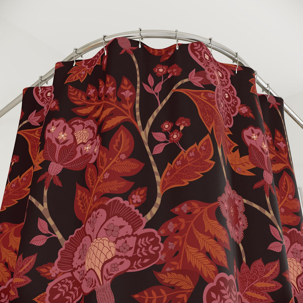 Thumbnail: Chintz Autumn Shower Curtain - Dark Blossoms Design for Bathroom Decor