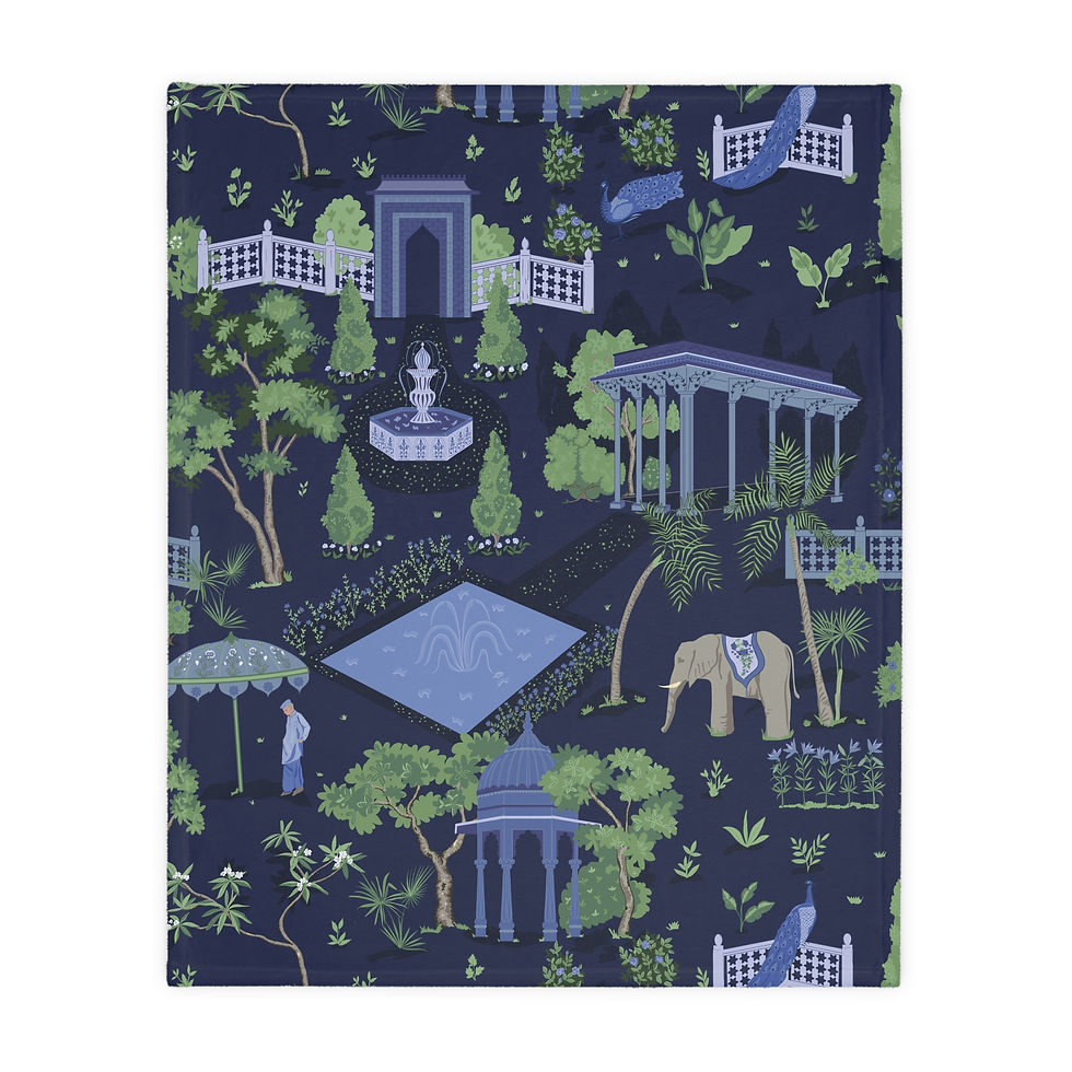 Thumbnail: Mughal Gardens Delights Velveteen Microfiber Blanket (Two-sided print)