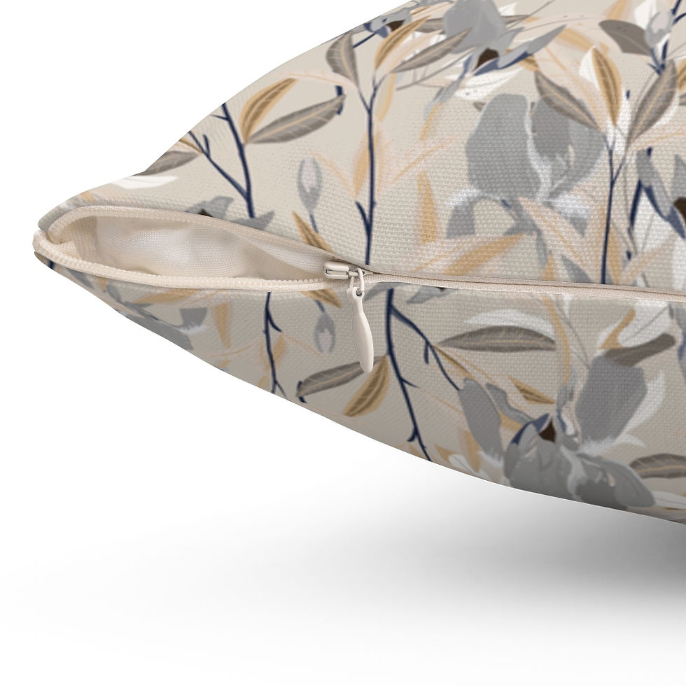 Thumbnail: Beige/Gray Iris Garden Spun Polyester Square Pillow