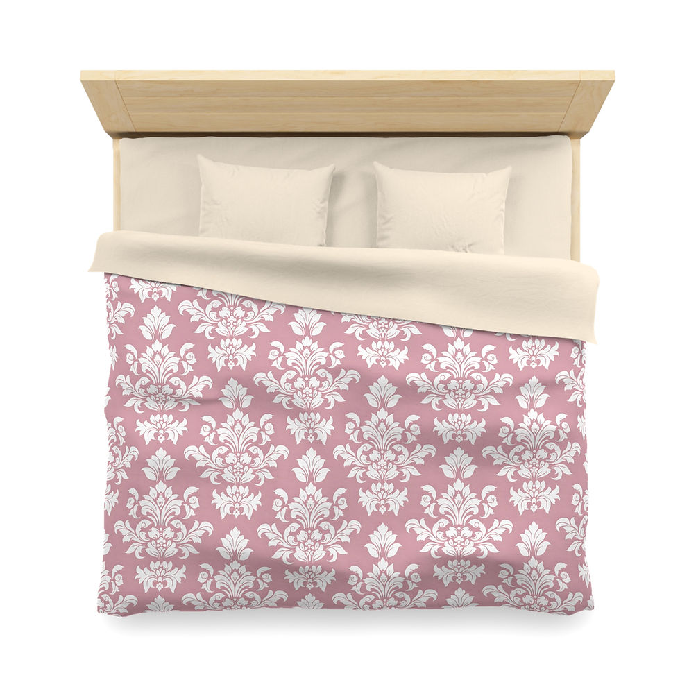 Thumbnail: Elegant. Pink Floral Microfiber Duvet Cover - Soft Pink Damask Pattern