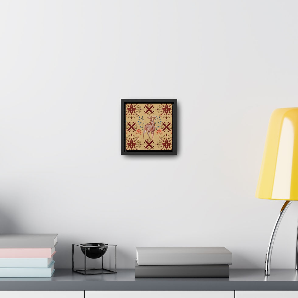 Thumbnail: Swedish Christmas Tile -Fawn/Gold Gallery Canvas Wraps, Square Frame