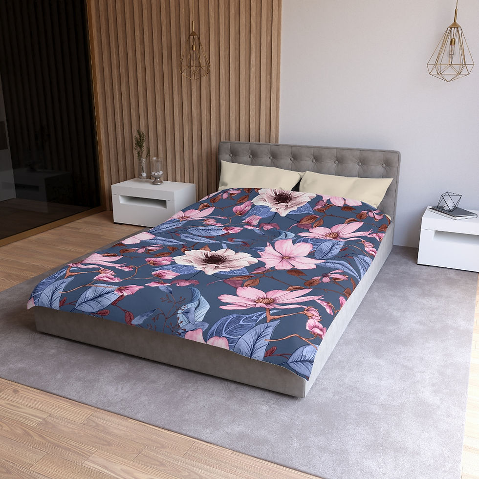Thumbnail: Blue Leaves and Pink Microfiber Duvet Cover