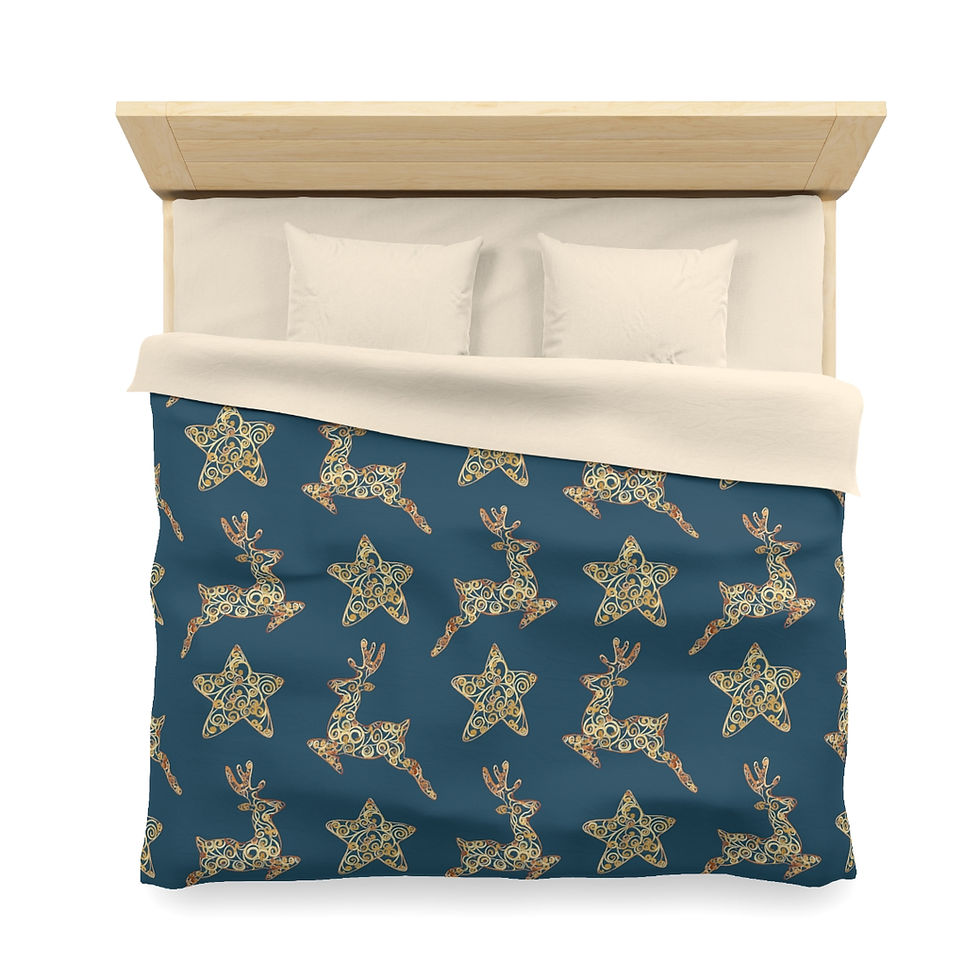 Thumbnail: Golden Reindeer and Stars Microfiber Duvet Cover Set